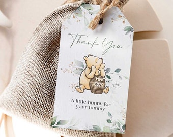 Winnie The Pooh Favor Tag, Gender neutral Greenery Winnie Pooh Baby Shower, EDITABLE Thank You Label, Pooh Baby Shower Thank You, #WTPGG