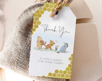 EDITABLE Winnie The Pooh Favor Tag, Neutral Winnie Pooh Baby Shower, Winnie Pooh Thank You Label, Classic Pooh Baby Shower Thank You, #CWG