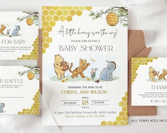 Classic  Winnie The Pooh Invitation, Baby Shower, Editable Winnie The Pooh Invite Templett , #CWG