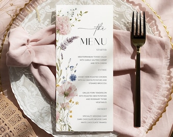 Wildflower Wedding Menu Template: Boho Floral Design (DIY Editable)