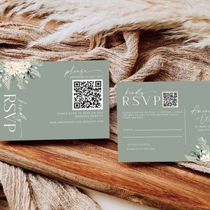 QR-Code Rsvp-Karten, Online-Antwortkartenvorlage, modern minimalistisch, 100% bearbeitbarer Text, DIY, digitaler Download #MM2