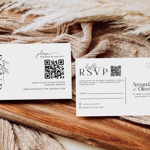 QR Code Wedding Rsvp Cards, modello di biglietto di risposta online, moderno minimalista, testo modificabile al 100%, fai da te, download digitale #MM2