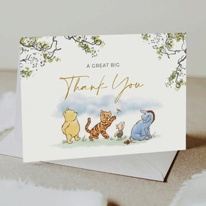 Classic Winnie The Pooh Thank You Card, Tent and Flat Thank You, Winnie Pooh Birthday, Classic Pooh Baby Shower Thank You, Templett, CWG image 3