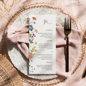 Wildflower Wedding Menu Card Template: Editable Garden Party Design (CANVA)