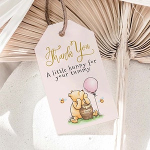 ÉTIQUETTE MODIFIABLE Winnie l'ourson, baby shower rose Winnie l'ourson, étiquette de remerciement Winnie l'ourson, remerciement classique pour baby shower Winnie l'ourson, #PWP