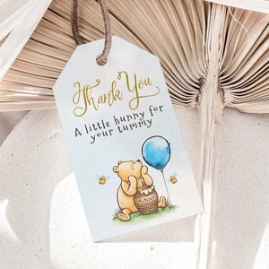Etichetta per bomboniere Winnie The Pooh MODIFICABILE, Baby Shower Winnie Pooh rosa, Etichetta di ringraziamento Winnie Pooh, Classico Baby Shower Winnie Pooh Grazie, #BWP