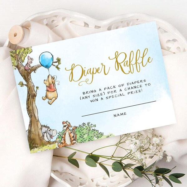 Classic Winnie The Pooh Diaper Raffle, Winnie Pooh Baby Shower, Winnie Pooh Diaper Raffle, Classic Pooh Baby Shower, Templett, #BWP