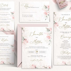 ROSA - Wedding Invitation Template, Blush Pink Wedding Template, Wedding Invitation, Floral Templett Invitation Editable Wedding Vol2