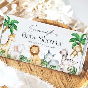 Safari Baby Shower Chocolate Wrapper Template: Jungle Animals (EDITABLE Digital Download)