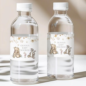 Winnie Pooh Water Bottle Label: Baby Shower Template, Canva WTPG