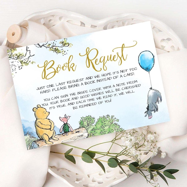 Classic Winnie The Pooh Book Request, Winnie Pooh Baby Shower, Winnie Pooh Book Request, Classic Pooh Baby Shower, Templett, #BWP