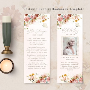 Editable Funeral Bookmark Template Garden Flowers, Celebration of Life Bookmark, Funeral Keepsake Cards, Memorial Card Remembrance FNRL image 1