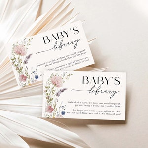 Boeken met wilde bloemen voor babykaart, babybibliotheek, babyshower met bloemen, roze tuinbloemboekverzoek invoegen, invoegen, Templett, #PWFL