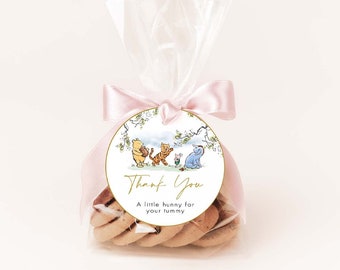 EDITABLE Winnie The Pooh Favor Tag, Pink Winnie Pooh Baby Shower, Yummy For Your Tummy, Honey Favors, (30) 1.5 or (20) 2 in, 1 in #CWG