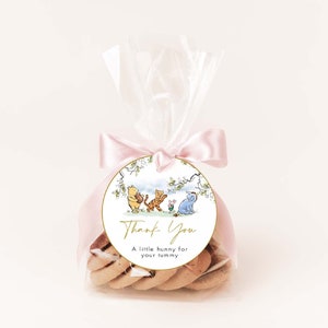 ÉTIQUETTE MODIFIABLE Winnie l'ourson, baby shower rose Winnie l'ourson, délicieux pour le ventre, cadeaux de miel, 30 1,5 ou (20) 2 po., 1 po. #CWG