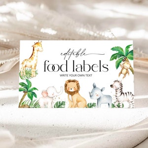 Etichetta modificabile per cibo baby shower safari, etichetta per cibo safari nella giungla, etichette modificabili per buffet, etichette per cibo da tenda, segnaposto safari #WLDB
