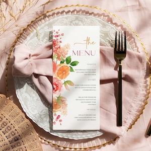 Modelo de menu cítrico, menu editável para chá de panela, menu limão e laranja, menu principal para noivas, menu chá de bebê, laranja rosa, CLO