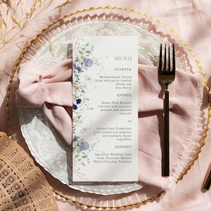 Wildflower Wedding Menu Card: Pansy Floral, Editable CANVA Template