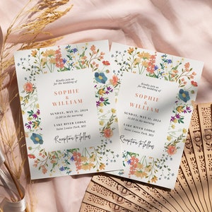 Faire-part de mariage fleurs sauvages, modèle d'invitation de mariage floral, faire-part de garden-party, modèle CANVA modifiable WFL