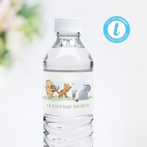 Labelsjabloon voor Winnie de Pooh-waterfles: babyshower (digitaal)