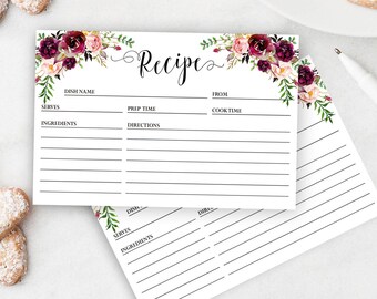 Recipe Card Printable Recipe Card DIY Recipe Card INSTANT - Etsy