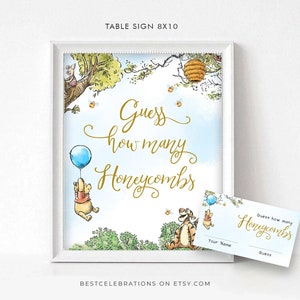 MODIFICABILE Quanti favi gioco segno e carta, segno Winnie The Pooh, segno da tavolo stampabile, decorazioni per segni di festa, stampa tu, BWP