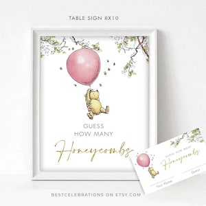 MODIFICABILE Quanti favi gioco segno e carta, segno classico Winnie The Pooh, segno da tavolo stampabile, decorazioni per segni di festa, stampa tu, CP1