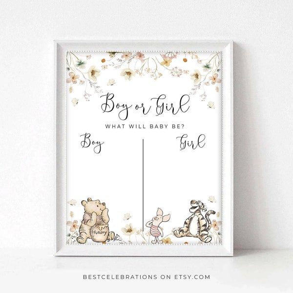 Winnie The Pooh Boy or Girl, He or She What Will Baby Be Sign, Gender Guess Board, Baby Shower Welcome Sign, Classic Winnie The Pooh  #WTPG