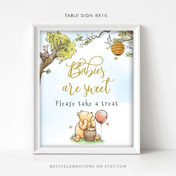 Dessert Table, Babies are sweet, Classic Winnie The Pooh Sign, Printable Table Sign, Party Sign Decorations, 8x10 Jpeg,  Pdf, You Print, RWP