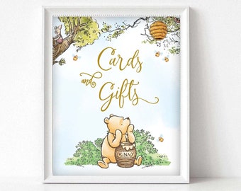 Winnie The Pooh Cards and Gifts Sign: Party Decor (Jpeg and PDF)