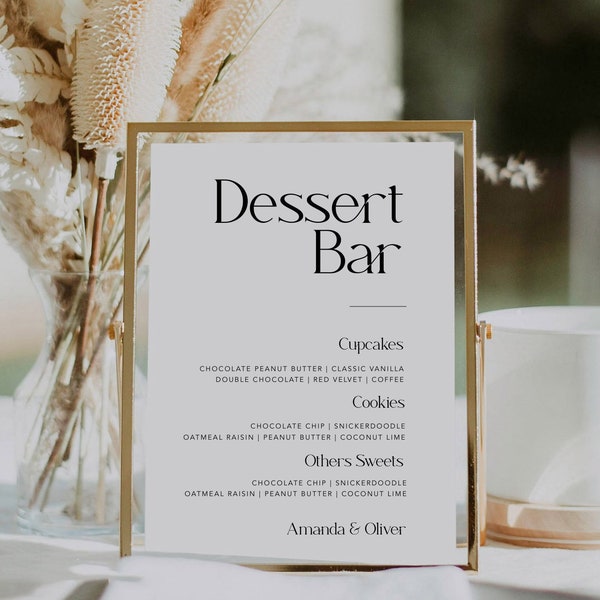 Minimalist Dessert Menu Sign, Wedding Sweets Table Sign, Editable Wedding Signage, TEMPLETT, Simple Editable Template, #MM2