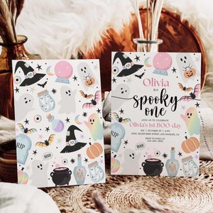 Spooky One Birthday Invitation-This listing includes an instant download, self-editable template that you edit yourself using your own browser. You will be emailed a link to access your template after purchase within a few minutes.