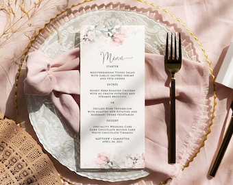 Blush Pink Floral Wedding Menu Template (DIY Editable)