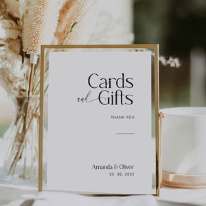 Minimale Karten und Geschenke Zeichen, bearbeitbare Hochzeitsbeschilderung, Hochzeitskarten und Geschenke Tischschild, TEMPLETT, einfache bearbeitbare Vorlage, #MM2
