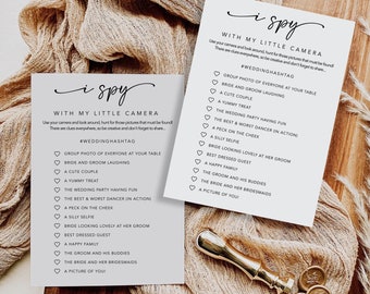 I Spy Wedding Game, Printable Card and Sign, Editable Template, Minimalist Photo Hunt, Hashtag, Bridal Wedding Shower Fun Games, MM2