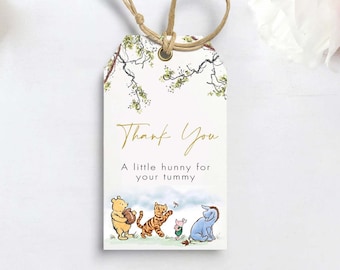 Classic Winnie The Pooh Favor Tag, Winnie Pooh Baby Shower, EDITABLE Thank You Label, Classic Pooh Baby Shower Thank You, #CWG