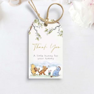 Étiquette cadeau Winnie l'ourson classique, baby shower Winnie l'ourson, étiquette de remerciement MODIFIABLE, remerciement classique pour baby shower Winnie l'ourson, #CWG