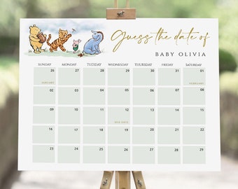 Winnie The Pooh Baby Shower Due Date Calendar Game (Digital Download)