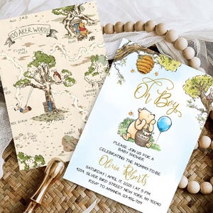 Invito per baby shower di Winnie the Pooh, invito classico per baby shower di Winnie the Pooh, invito per baby shower di Winnie the Pooh, modificabile con Canva