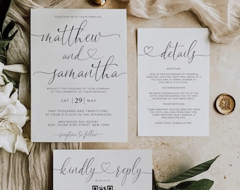Minimalist Photo Wedding Invitation Suite with QR Code (Digital)