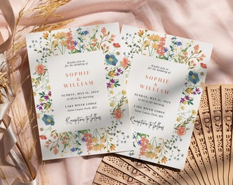 Wildflower Wedding Invitation Template: Editable Floral Garden Party Invite (CANVA)