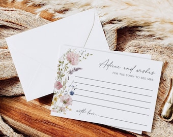 Bridal Shower Advice Card Template, Wildflower Advice for the Soon To Be Mrs., Garden Flower Editable Advice and wishes Card, Templett, PWFL