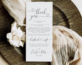 Nota de agradecimiento de boda moderna: Decoración minimalista (plantilla editable)