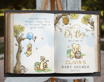 EDITABLE Winnie The Pooh Baby Shower Welcome Sign, Old Book Winnie Pooh Sign, Oh Boy Welcome Sign, Digital File Canva, #BWP