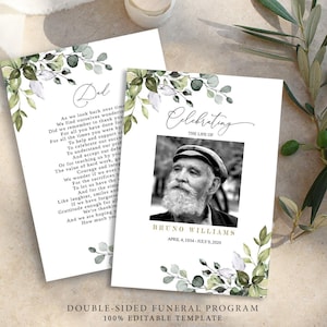 Double sided Funeral Program Template, Floral Memorial Program, Editable Template, Celebration of Life, Printable Funeral Program #FNRL