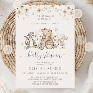 Winnie-the-Pooh BABY SHOWER Invitation, Editable Classic Winnie Pooh Canva Template