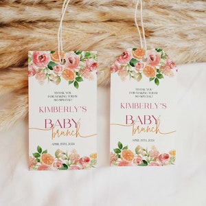 Etiqueta de agradecimento para lembrancinhas cítricas, etiqueta de agradecimento para chá de bebê, etiqueta de agradecimento para o aperto principal, etiqueta de presente com limão e laranja, modelo editável CLO