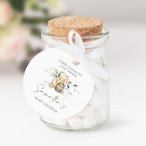 BEWERKBARE Winnie de Poeh-gunsttag, genderneutraal groen Winnie Pooh babyshower bedankt, honinggunsten, honingstickers, #WTPGG