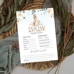 Peter Rabbit-babyvoorspellingskaarten, babyvoorspellingen, babyshowerspel, bewerkbare sjabloon, bewerkbaar babyshowerspel, Templett #PR