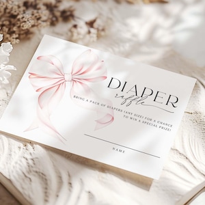 Rosa Schleife Windel Verlosung Karte bearbeitbare druckbare Baby Girl Party Canva Vorlage Digital Sofort Download BOWB